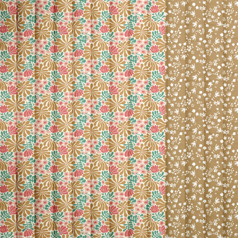 Printed Quilted Cotton BOEZI Green / Pink